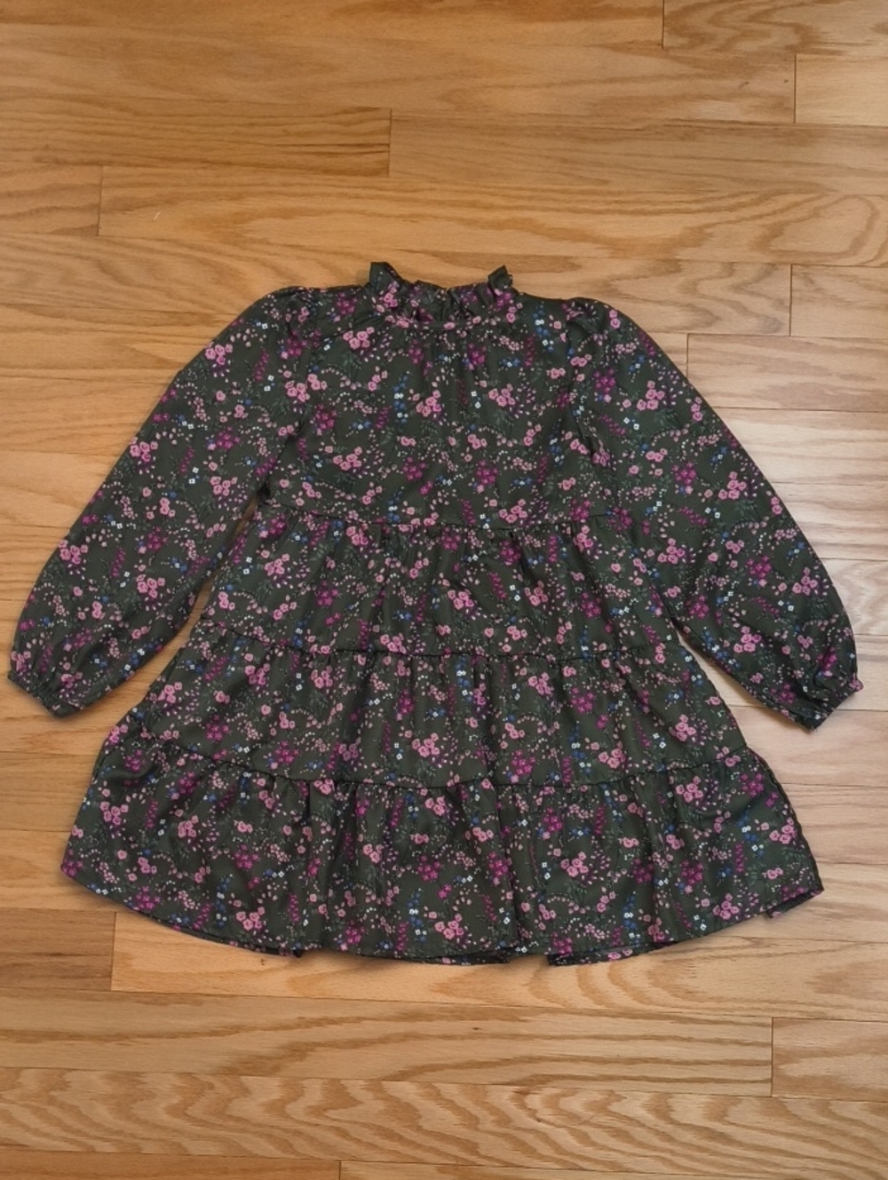 Janie and Jack Long Sleeve Floral Tiered Dress Green Size 8 NWOT